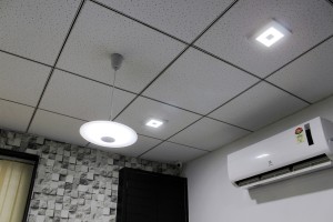 LED Hanging light and Downlights in an Office     